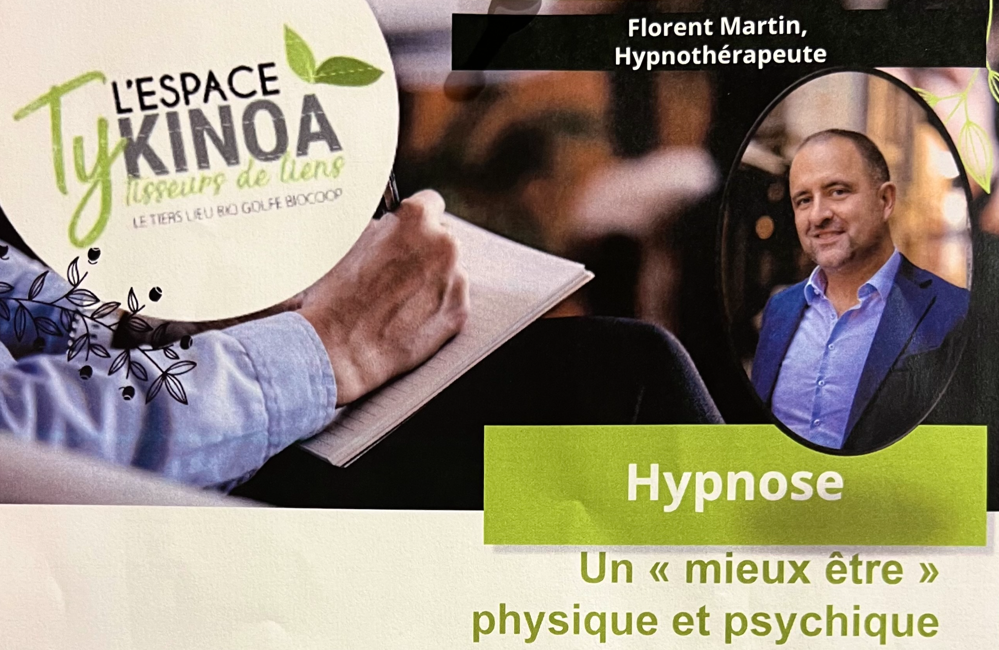 Bannière de l'atelier d'hypnose à la Biocoop Bio Golfe 20 janvier 2024 Vannes